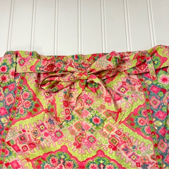 Cienna Pink Green Boho Print Silk Bree Short Shorts withh Belt size Small NEW - Picture 3 of 9